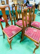 Six mahogany framed drop in seat dining chairs with splat backs