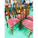 Six mahogany framed drop in seat dining chairs with splat backs