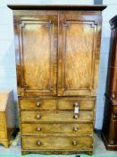 Victorian mahogany linen press (no drawers to top), with two over three graduated drawers underneath