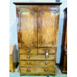 Victorian mahogany linen press (no drawers to top), with two over three graduated drawers underneath