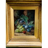 Oliver Clare (1853 - 1927) a pair of gilt framed oils on canvas: still life fruit and still life flo