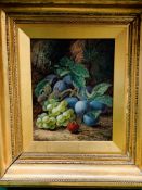 Oliver Clare (1853 - 1927) a pair of gilt framed oils on canvas: still life fruit and still life flo
