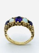 9ct gold opal and amethyst ring, size M, weight 4.1gms.