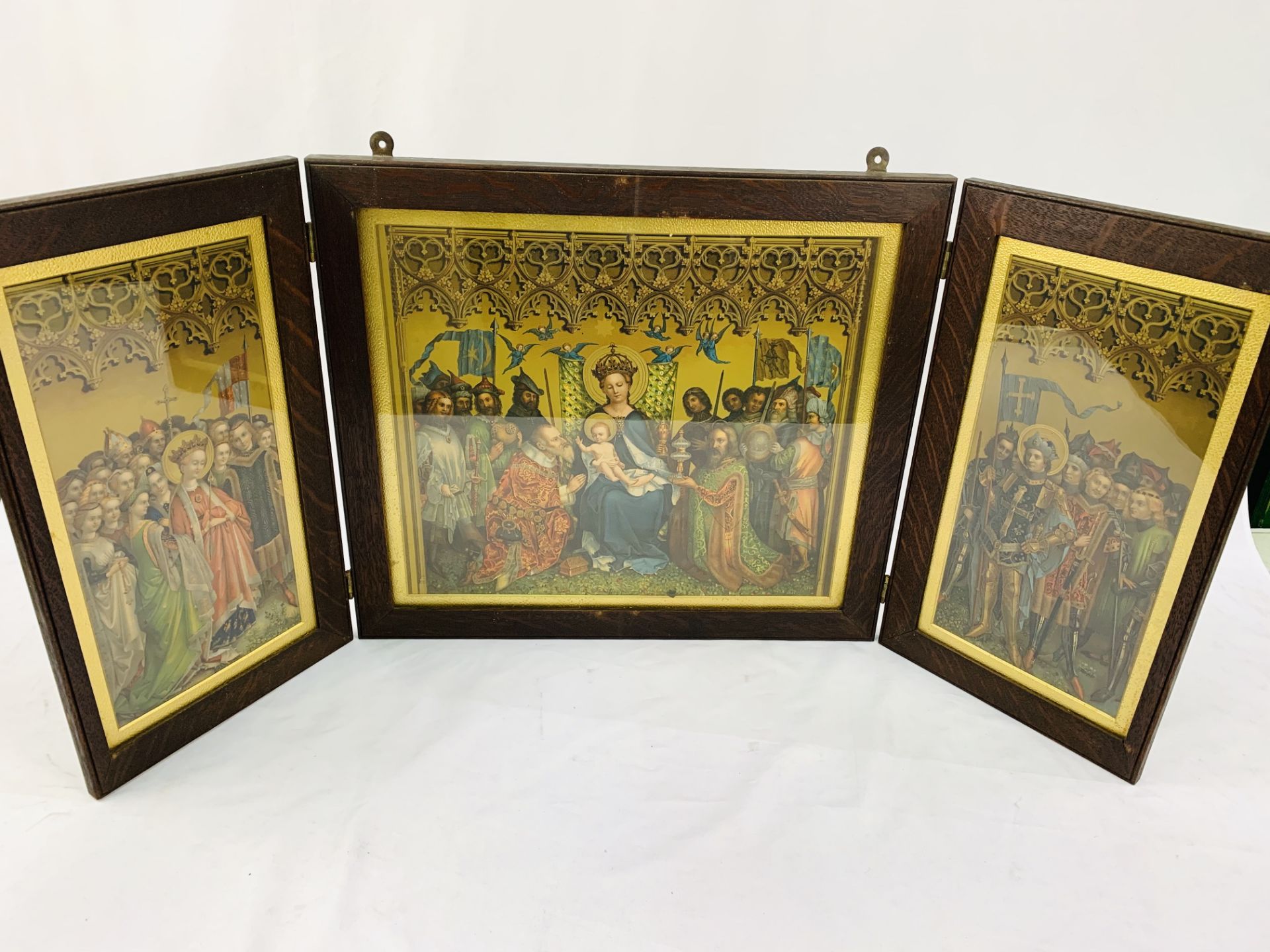 19th century wooden framed Russian Icon, in five glazed panels.