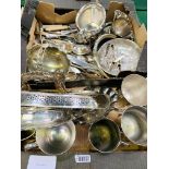 Qty silver plated tableware and flatware.