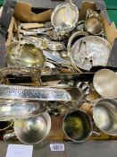 Qty silver plated tableware and flatware.
