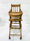 Metamorphic wooden high chair by S. Ockenden and Son.