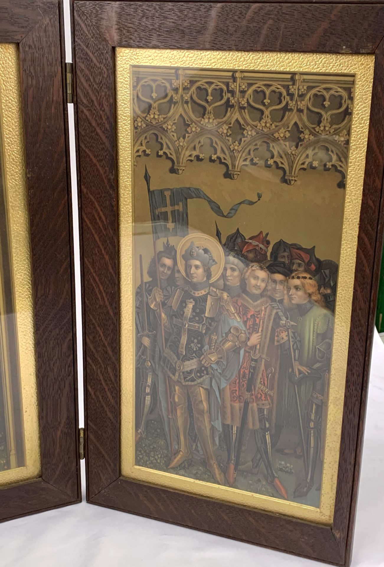 19th century wooden framed Russian Icon, in five glazed panels. - Image 3 of 10