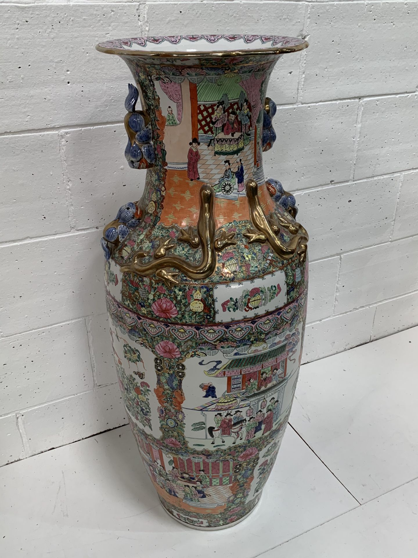 Large hand painted Chinese doorway vase, Famille Rose design, 122cms. - Image 4 of 5