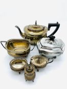 Silver teapot, sugar bowl, tea caddy, salt, mustard, and pepper pot. Gross total weight 32.87 ozt