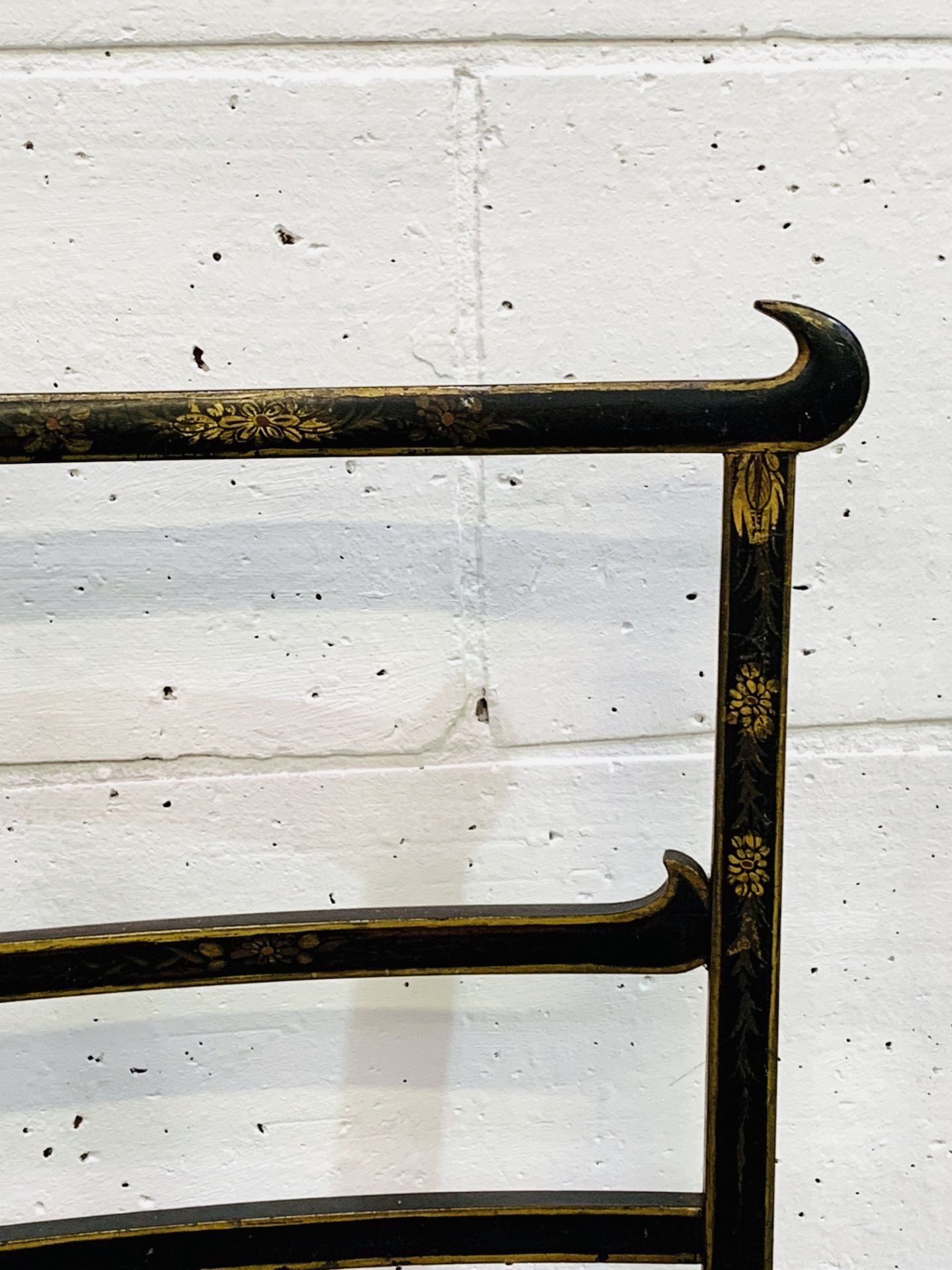 Ebonised and gilt decorated cane seat ladder back chair. - Image 3 of 5