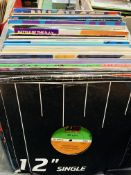 Box of approximately 70 12 inch singles from 70's and 80's