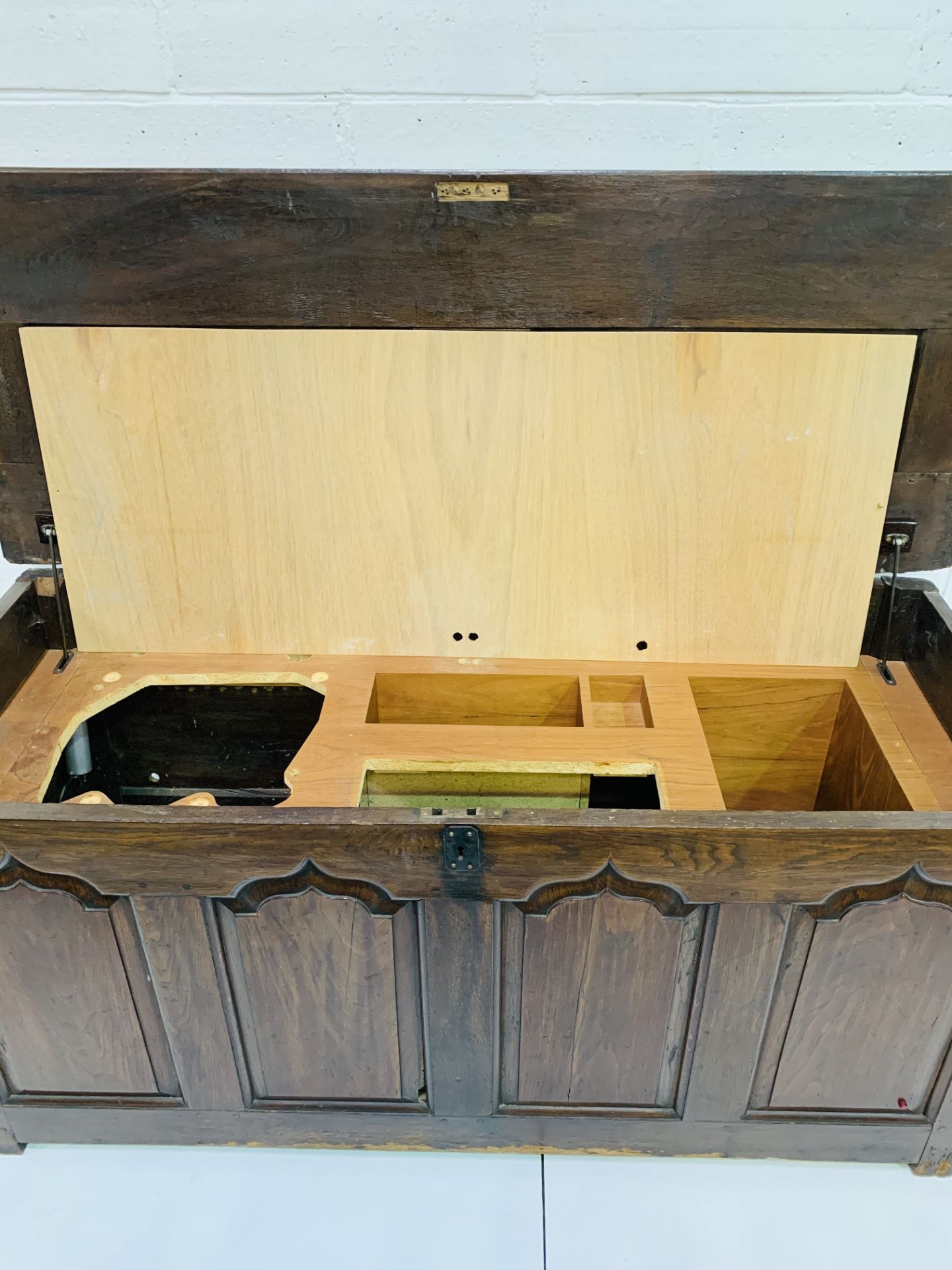 Large oak chest with four carved panels to front. - Image 4 of 4