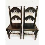 Two oak hall chairs with decorative splats