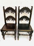 Two oak hall chairs with decorative splats