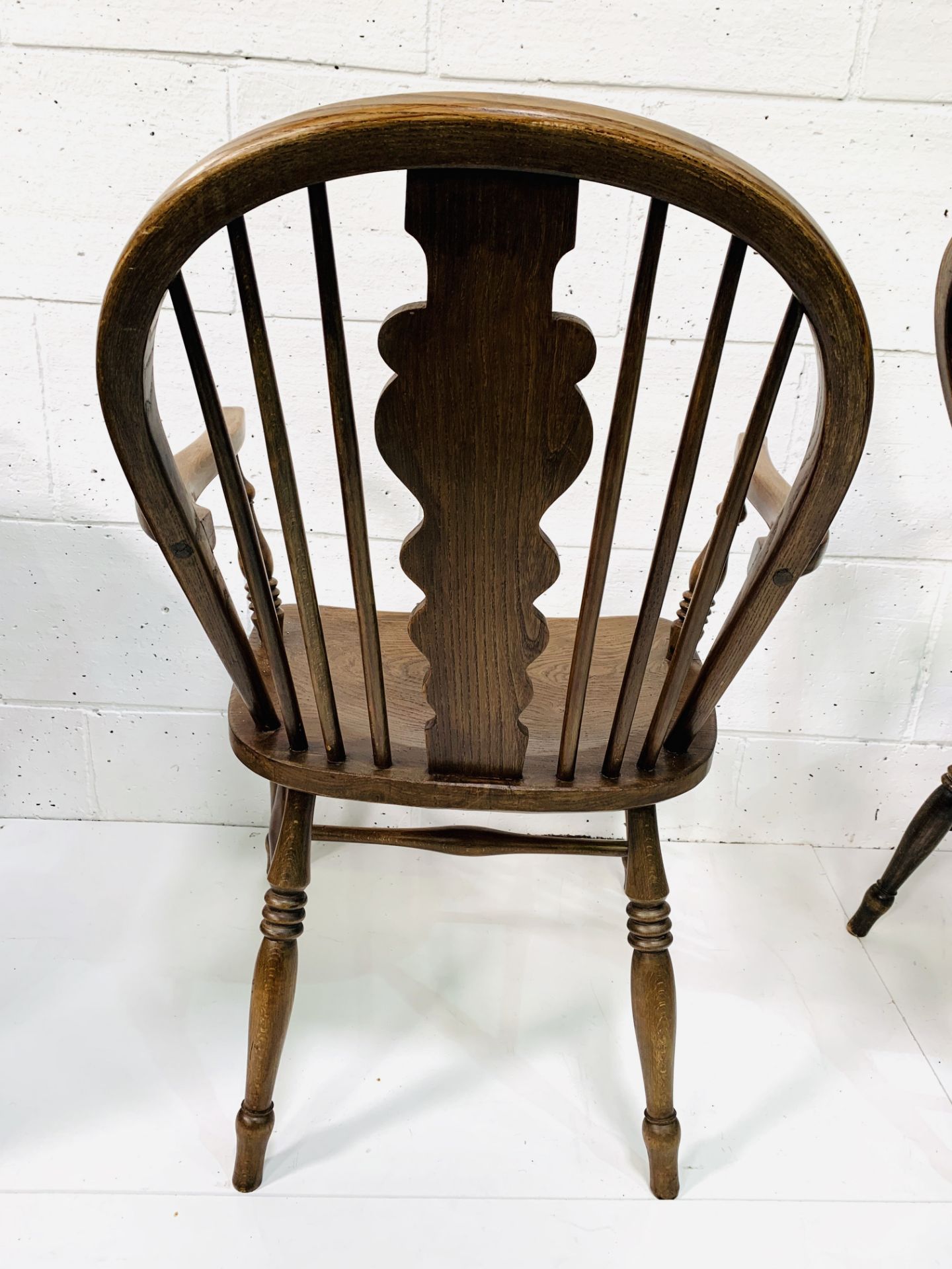 Two oak and elm Windsor style open armchairs with rail backs. - Image 3 of 3