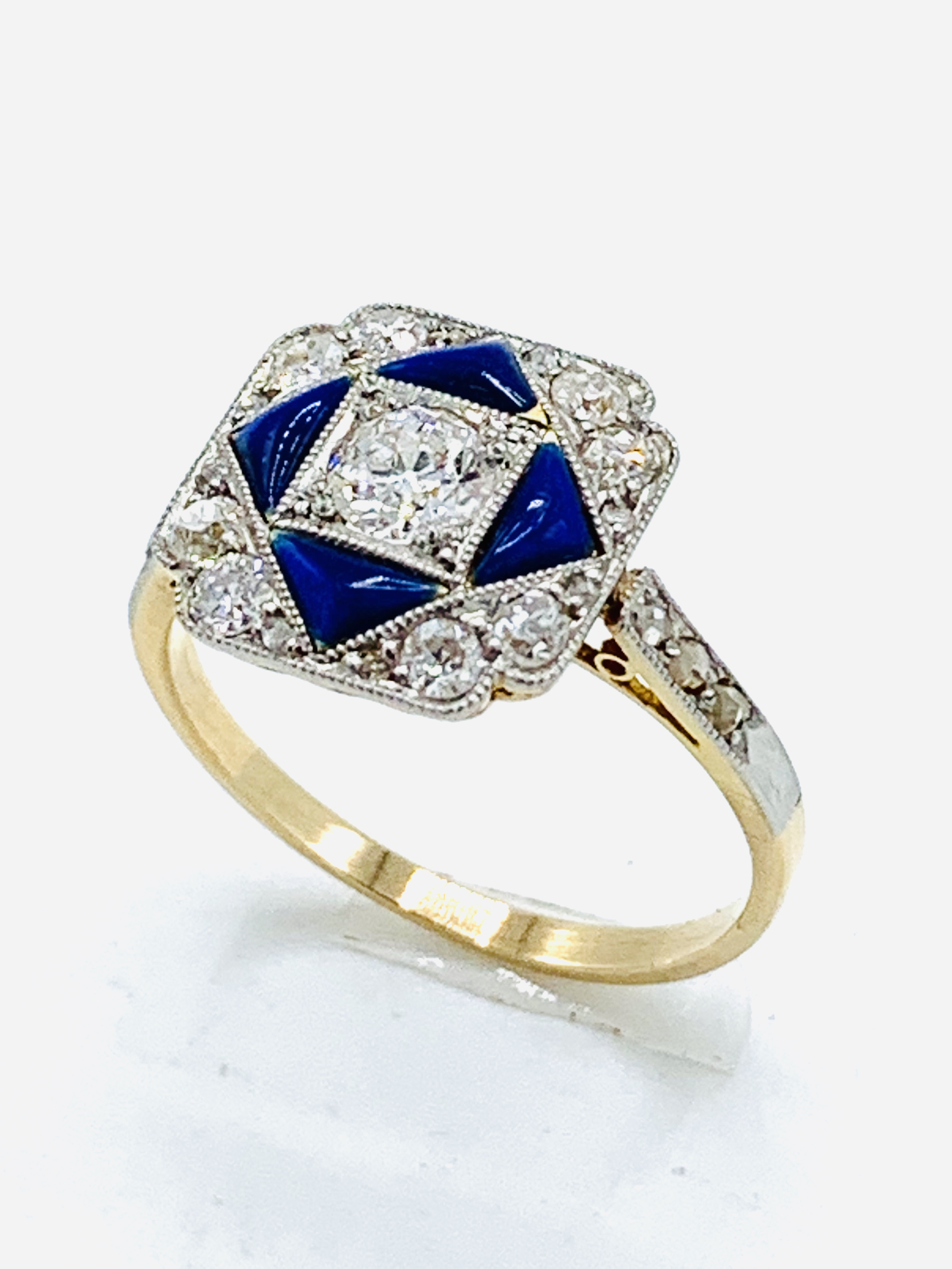 Diamond and blue enamel ring. - Image 6 of 9