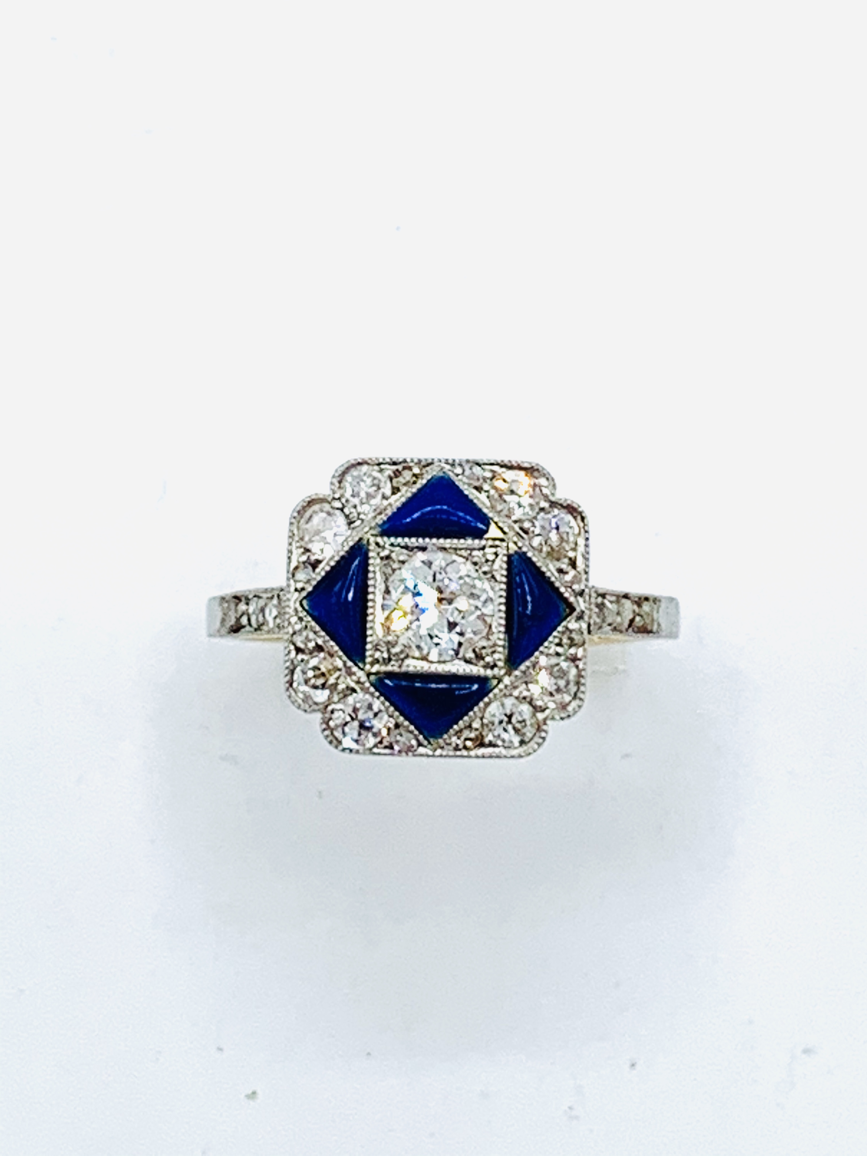 Diamond and blue enamel ring. - Image 4 of 9