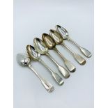 6 early 19th century silver dessert spoons