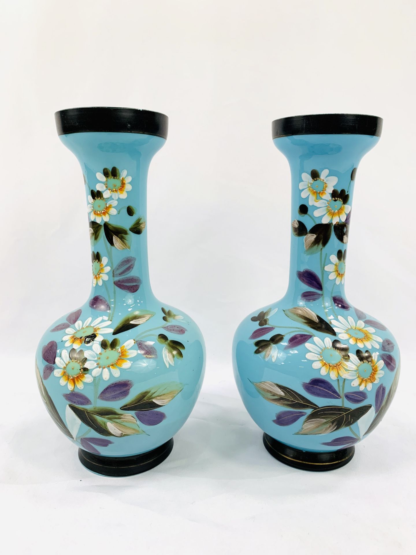 Pair of 1970's hand painted Gourd vases.