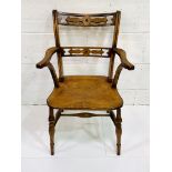 Arts and Crafts style oak and elm open arm chair.