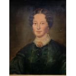 Oil on board portrait of a Victorian lady, in a gilt frame.