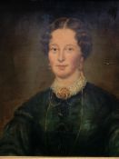 Oil on board portrait of a Victorian lady, in a gilt frame.