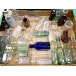 Box of 37 small Victorian and Edwardian bottles.