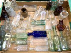 Box of 37 small Victorian and Edwardian bottles.