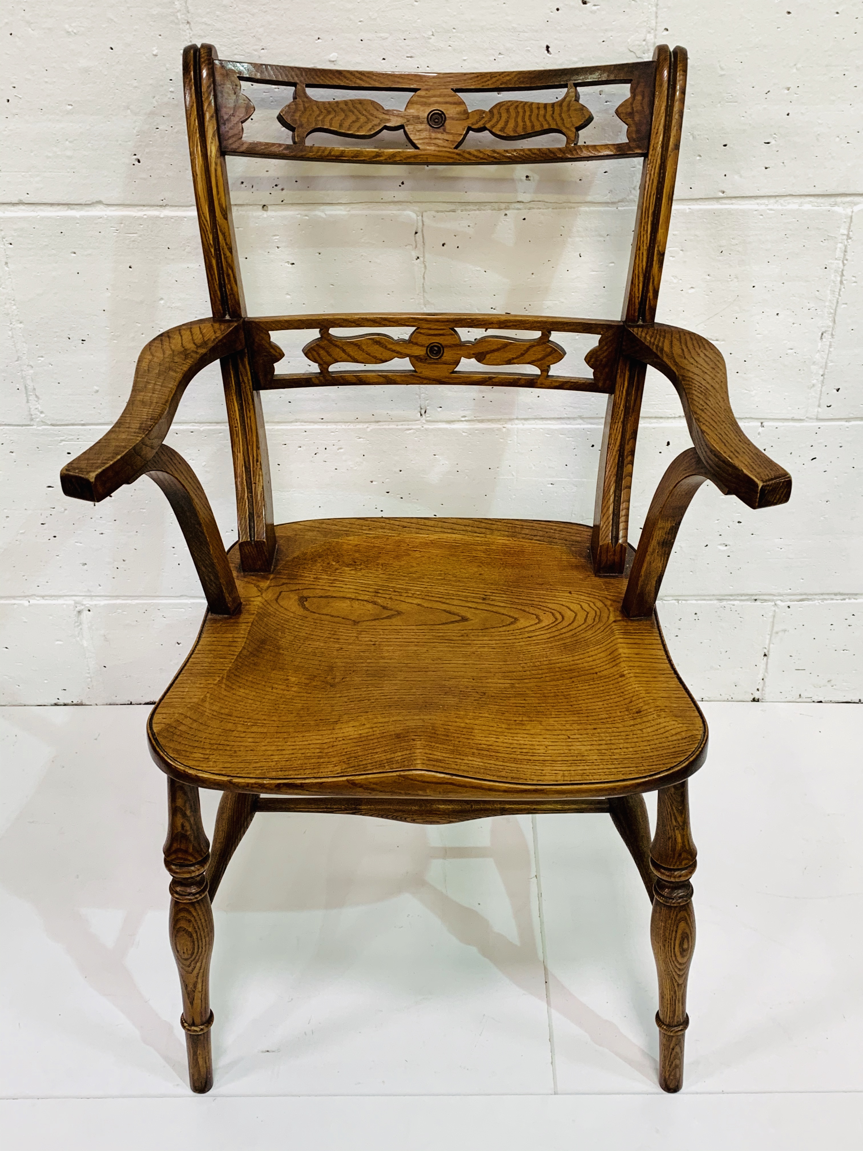 Arts and Crafts style oak and elm open arm chair. - Image 6 of 6