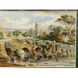 Benjamin Williams Leader RA (1831-1923) - Framed and glazed watercolour of a bridge in a landscape,