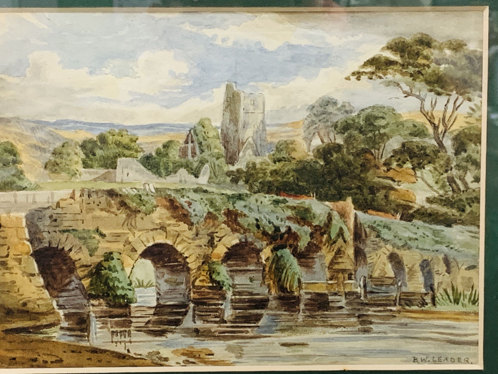 Benjamin Williams Leader RA (1831-1923) - Framed and glazed watercolour of a bridge in a landscape,