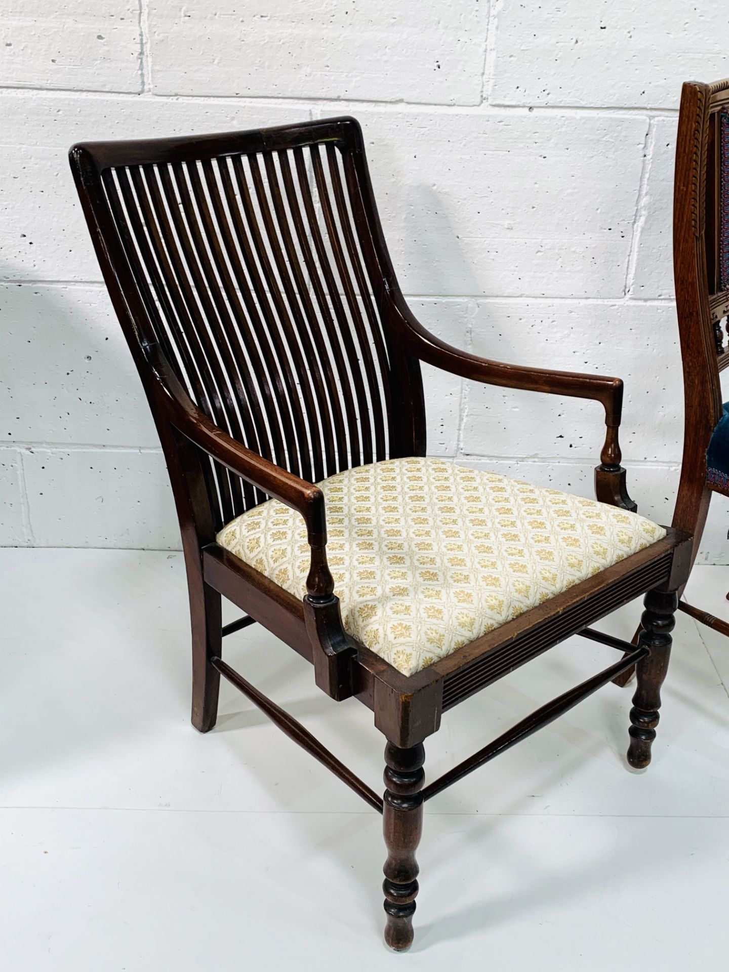 Carved mahogany framed Edwardian bedroom chair; together with a mahogany framed low open armchair - Image 3 of 4