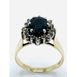 9ct gold, sapphire and diamond ring, 3.9gms