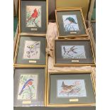 9 small framed and glazed woven pictures of Birds by Cash's