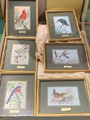 9 small framed and glazed woven pictures of Birds by Cash's