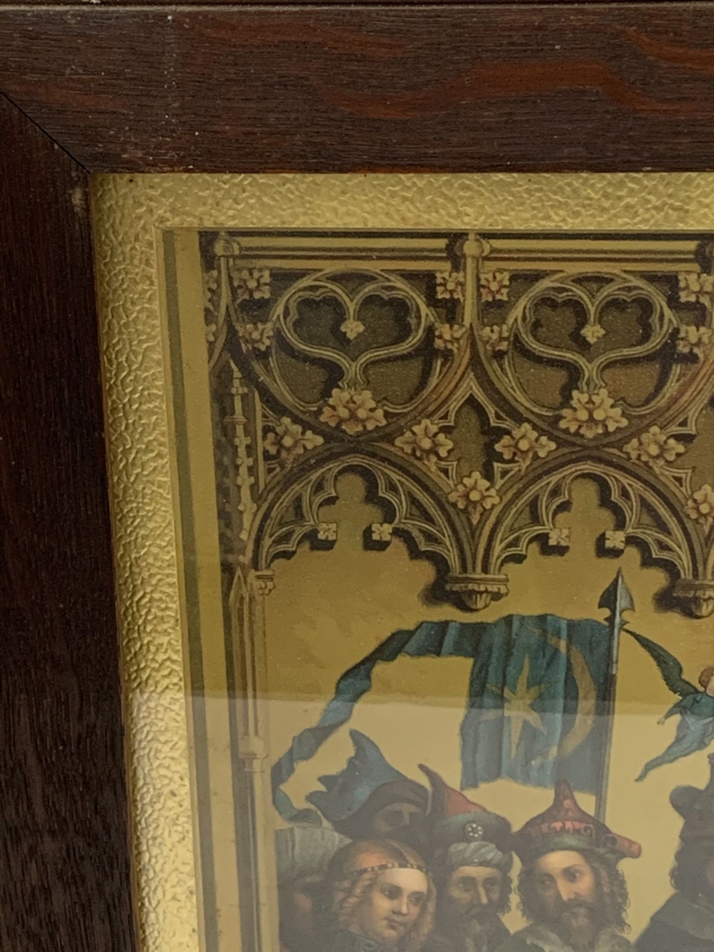 19th century wooden framed Russian Icon, in five glazed panels. - Image 10 of 10