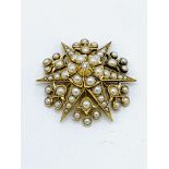 Seed pearl and diamond set conical star shaped brooch cum pendant, with 9ct gold chain