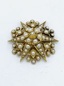 Seed pearl and diamond set conical star shaped brooch cum pendant, with 9ct gold chain