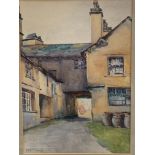 Gilt framed and glazed watercolour signed Mary Reade; The Yard, Red Lion, Hawkshead, 34 x 24cms.