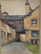 Gilt framed and glazed watercolour signed Mary Reade; The Yard, Red Lion, Hawkshead, 34 x 24cms.