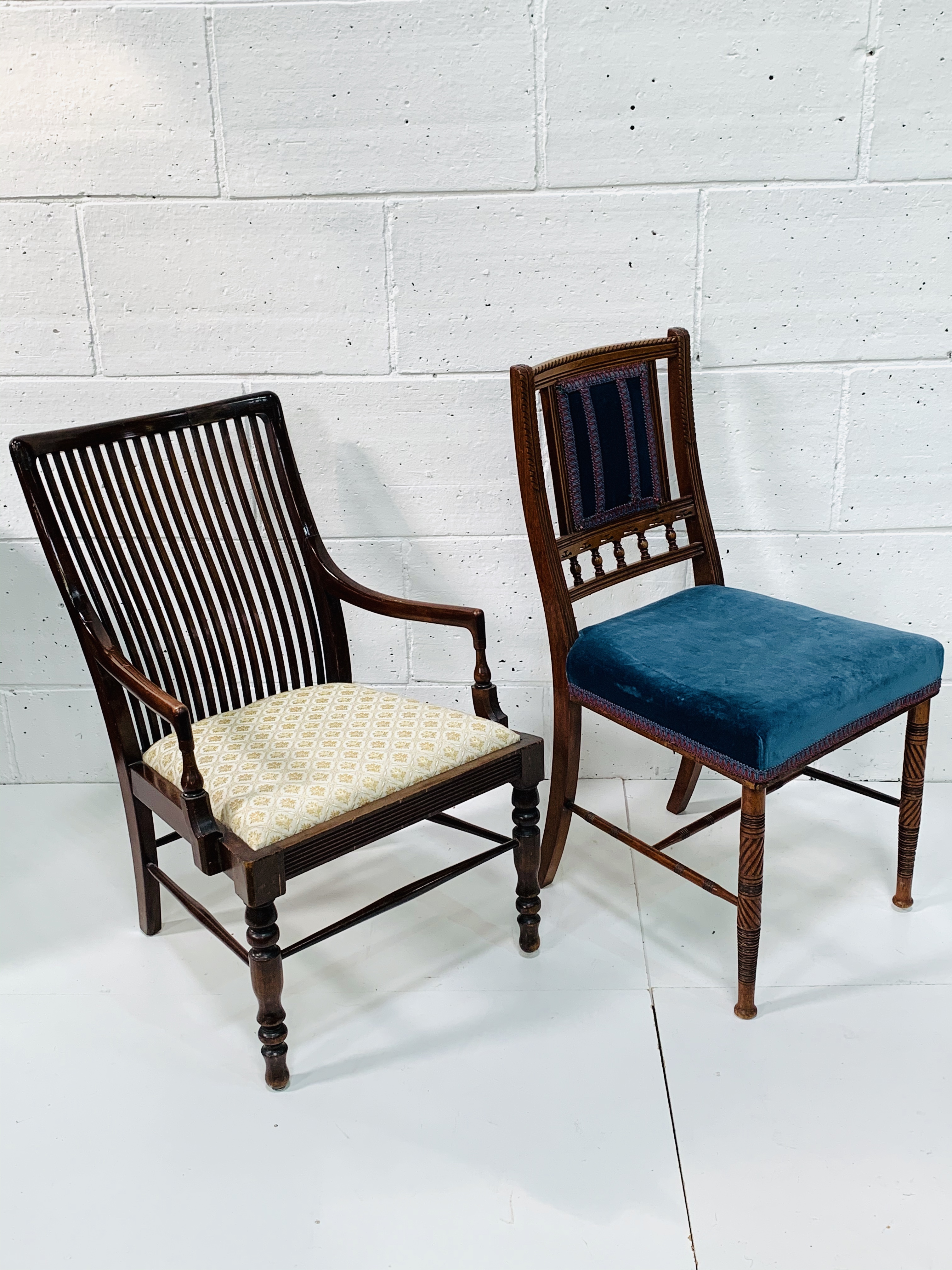 Carved mahogany framed Edwardian bedroom chair; together with a mahogany framed low open armchair - Image 2 of 4