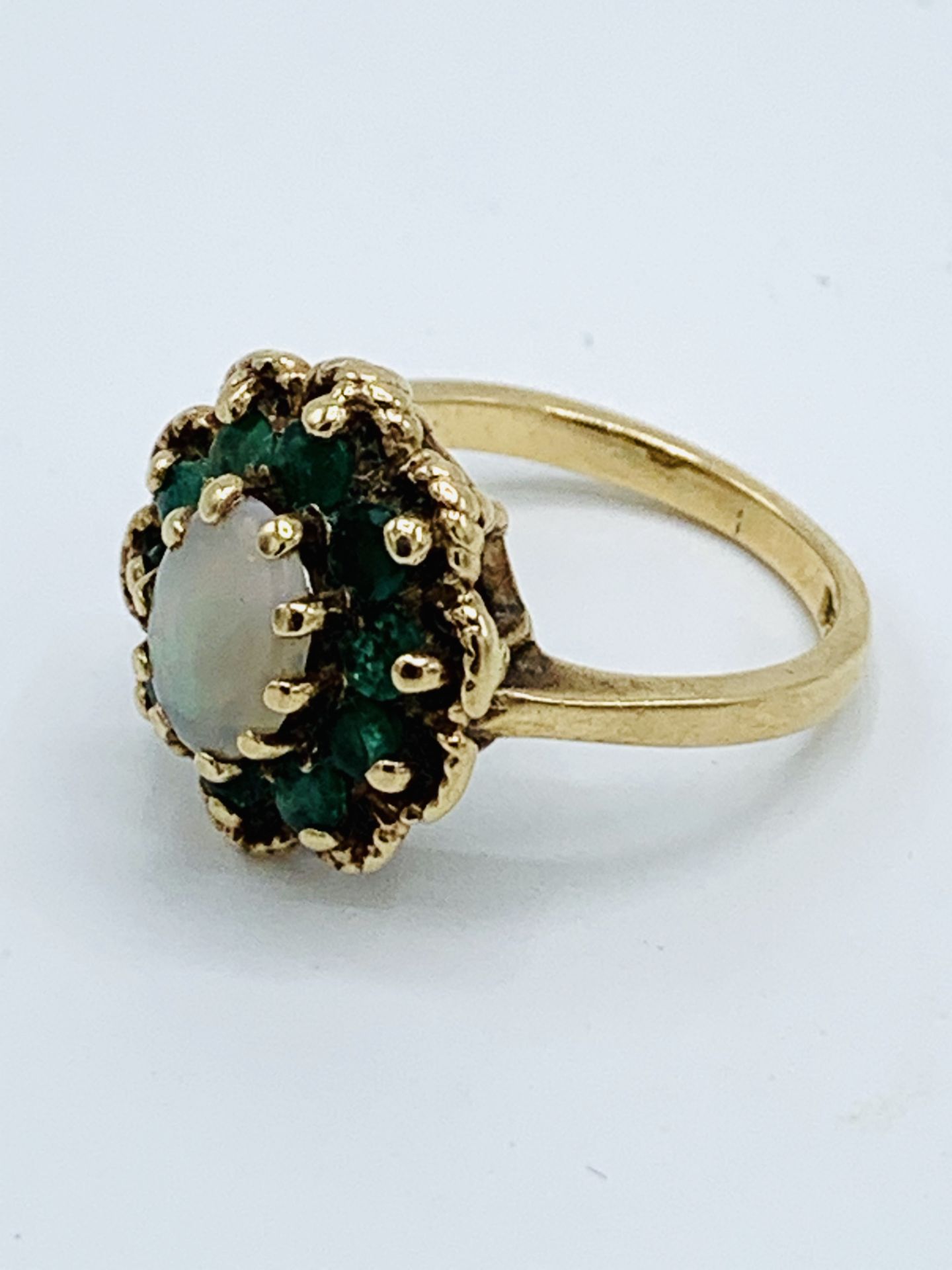9ct gold, opal and pale green stone ring, 4.5gms - Image 2 of 5