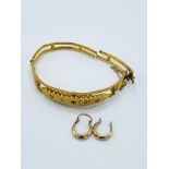 9ct gold, ruby and diamond bracelet, broken; together with a pair of 9ct gold earrings, one as found