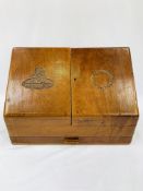 Mahogany stationery box carved with the crest of the Royal Artillery