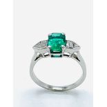 White gold, emerald and diamond ring.