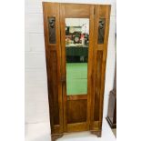 1930's oak wardrobe with mirror door and copper decorative panels