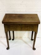 Mid-18th century mahogany side table with gate leg and fold over top.