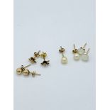 Four pairs of 9ct gold earrings.