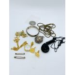 Quantity of costume jewellery including sterling silver bangle; yellow metal necklace watch and othe